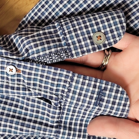 Ted Baker London Long Sleeve Button Up Shirt Navy Blue Check 7 - Picture 4 of 5